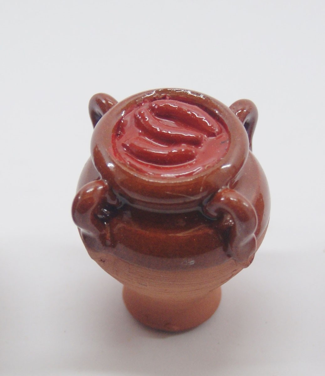 Orza esmaltada 4 asas chorizo en manteca. Medidas: 5cm. Orza esmaltada 4 asas chorizo en manteca. Medidas: 5cm.
